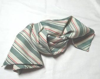 Pañuelo de corbata de los años 70 con rayas rojas y verdes, 23 x 107 cm, estilo vintage, accesorio con un toque navideño.