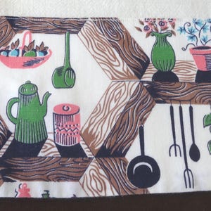 Mid Century Modern Kitchen Apron with 1950s 1960s Fabric with 2 Pockets, 18.5 Inches Long, Vintage Textiles, Upcycle Gift, Ties at Back