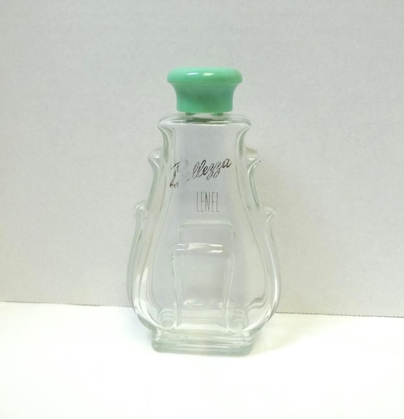 1960s Bellezza Lenel Perfume Bottle with Aqua Monogrammed Cap, 5.75 Inches Tall, NO Content, Beautiful Large Vanity Decor