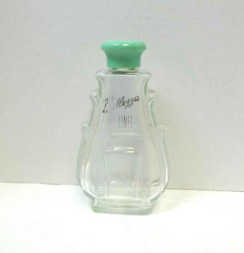 1960s Bellezza Lenel Perfume Bottle with Aqua Monogrammed Cap, 5.75 Inches Tall, NO Content, Beautiful Large Vanity Decor image 1