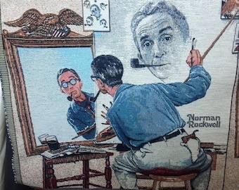 Norman Rockwell Woven Tapestry Panel Fabric, Rockwell Self Portrait, Classic American Norman Rockwell Art, Pillows, Wall Hanging, Home Decor