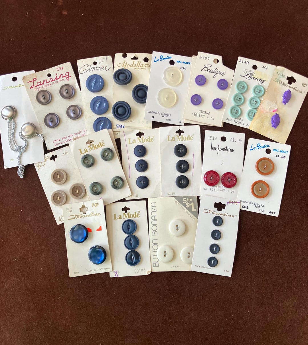 Stream Line Sewing Buttons Numbers Choice of Vintage Buttons on Original Cards, Choose From Options, La ...