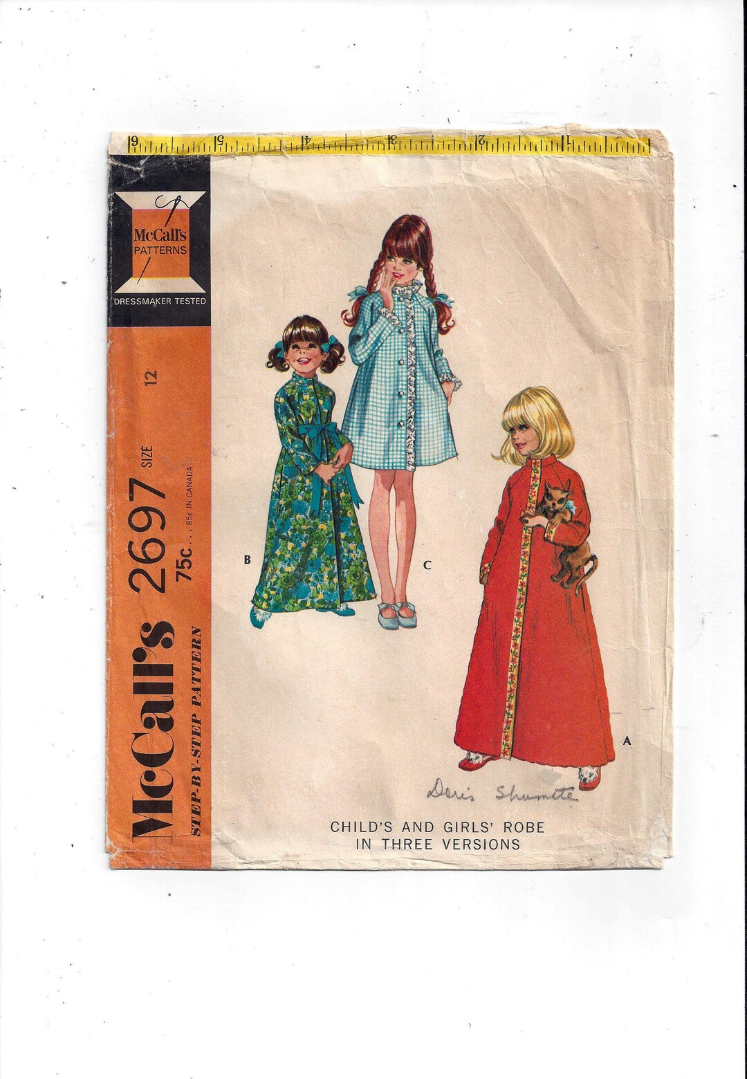 Mccall's 2697 Pattern for Girls' Robe in 3 Versions, Size 12, From 1970 ...