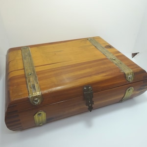 Hand Made  Cedar Jewelry Box with Finger Joints, Mirror and Brass Bands, Trinket, Keepsake, Treasure Chest 11.25 x 8.25 x 3.25 Inch