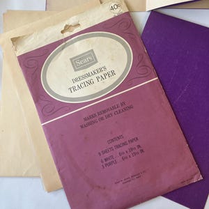 Sears kalkerpapper i originalförpackning, 6 vita, 3 lila, några begagnade, sömnadsdetaljer bild 3