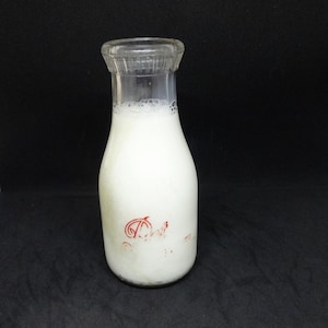 1960s Pet Laboratory Pint Milk Bottle, 7.375 Inches Tall, Embossed and Worn Red Paint, &quot;Taste the Difference&quot;