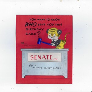 Biglietto d'auguri vintage di buon compleanno con martello blu 3D, non ti scordar di me, non firmato, anni '50-'60, effimero, carta riciclata, prodotto negli USA, piegato due volte
