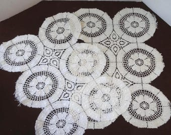 1940s Vintage Set of 2 Ivory Lace Doilies, Machine Braided Lace Resembling Filet Crochet, Vintage Doilies, Vintage Linens, Home Decorating