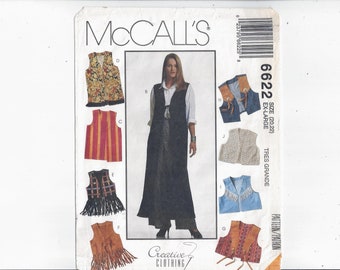 McCall's 6622 Pattern for Misses' Vest in 3 Lengths, Plus Sizes X-L 20 22, Home Sewing Fashion, Floor Length or Short, Fringed, Upcycle