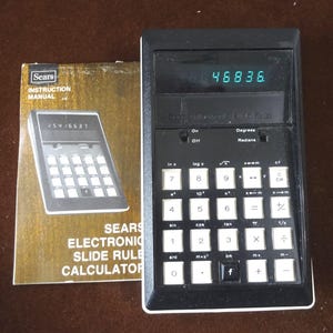 Vintage 1970s Working Sears Electronic Slide Rule Calculator with Case, Instruction Book, NO Charge Cord, Ni-Cad Batteries, Upcycle Office