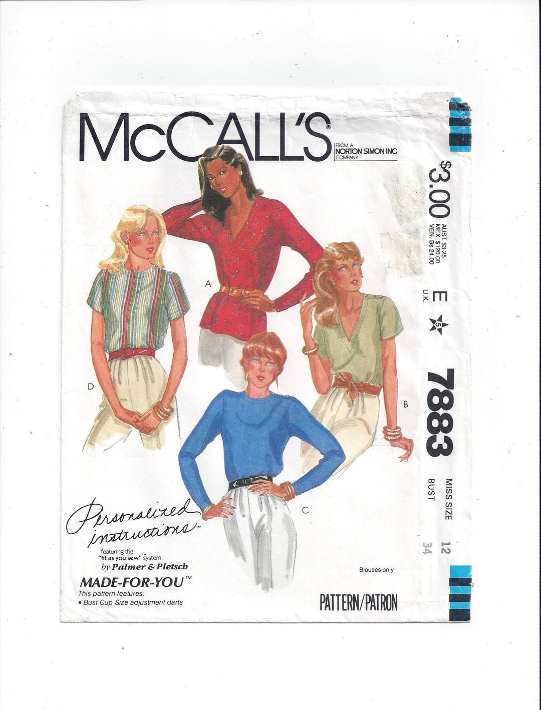 Mccall's 7883 Pattern for Misses' Blouse in 4 Styles, Size 12, From ...