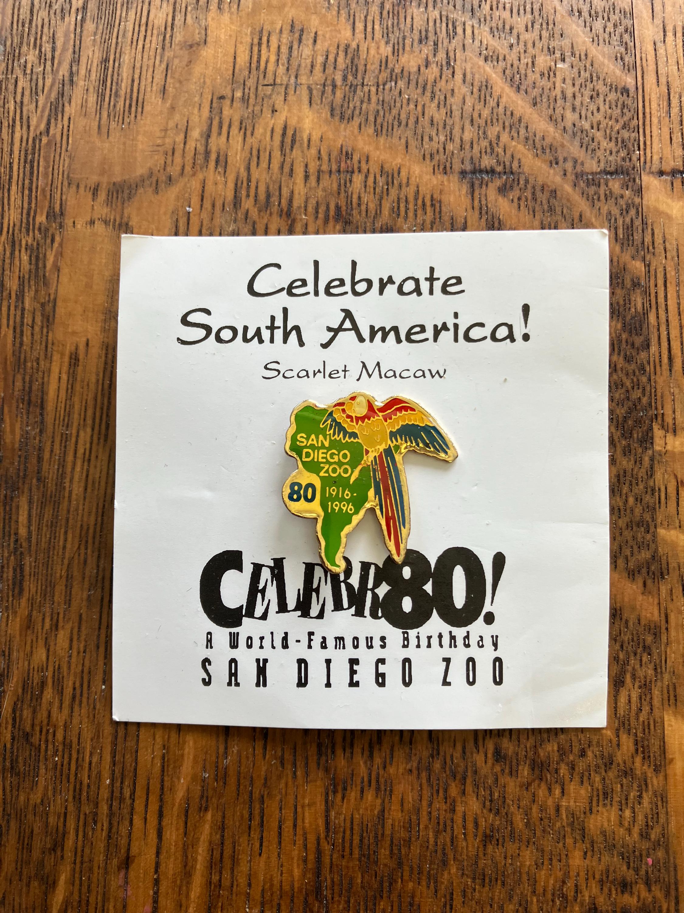 San Digeo Zoo 80th Anniversary Pin, Scarlet Macaw, From 1986