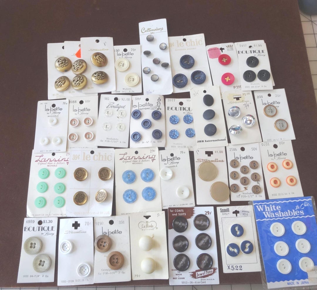 Stream Line Sewing Buttons Numbers Choice of Vintage Buttons on Original Cards, Choose From La Mode ...