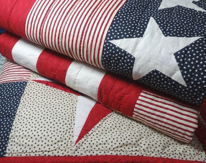 1980s Vintage Patriotic Quilt & Rod Pocket Curtains Red Etsy