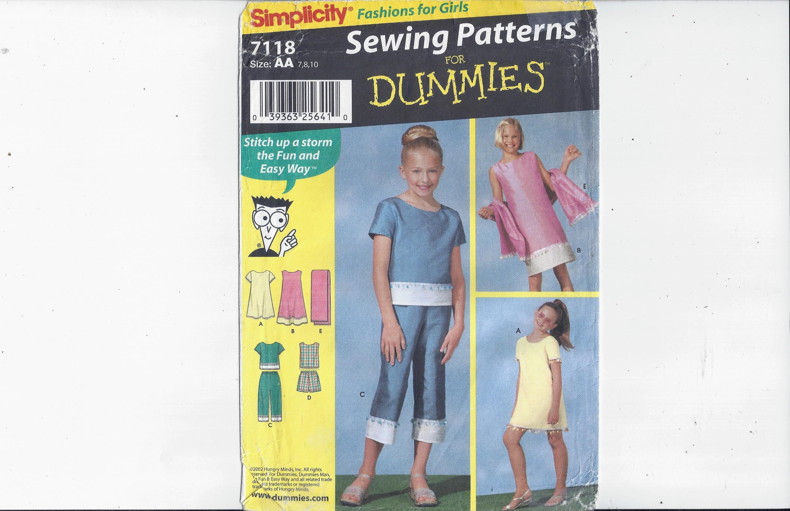 Simplicity 7118 Sewing Pattern for Dummies, Girls' Dress, Tops, Pants