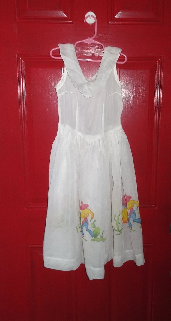 1960s Girls' Mexican Dress or Small Woman's in Wh… - image 2