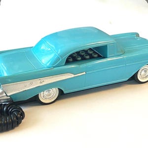 Vintage 57 Chevy Turquoise Push Button Telephone by Telemania with Handset Curly Cord