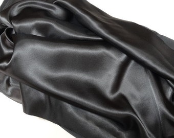 Noir, robe faisant du tissu satiné en polyester, par mètre, 45 pouces de large, poids plus lourd, pour mariée, bal, soirée, tenue de soirée