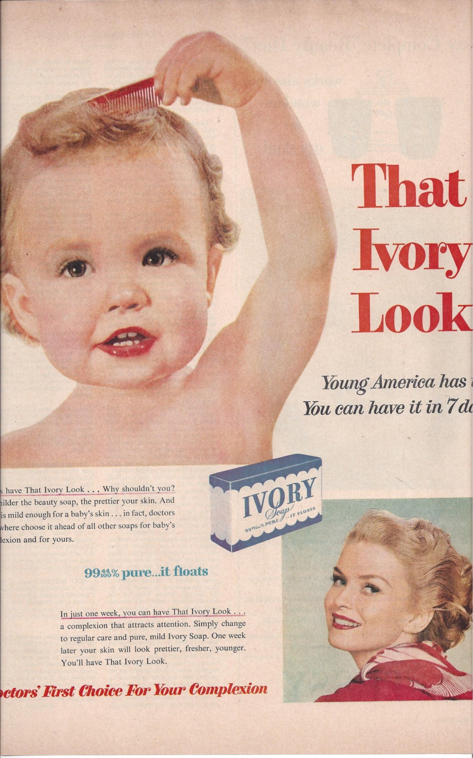 1954 Magazine Ad for Ivory Soap featuring Cute Baby and Pretty Etsy
