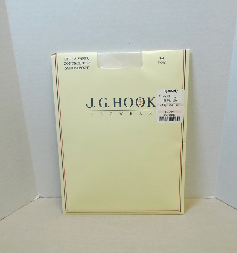 Hook Size Tall 1993 Ultra Sheer Pantyhose Stockings in Ivory by J Vintage Clothing Hosiery Sandalfoot G Control Top Unopened Package