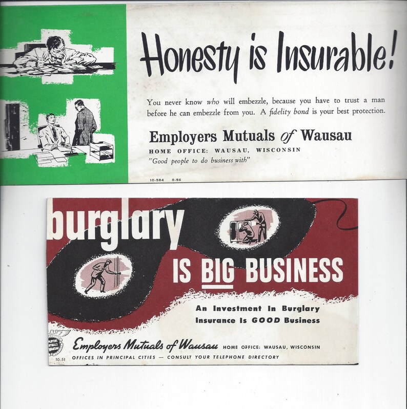 Set of 2 1950s Vintage Employers Mutual of Wausau Ink Etsy
