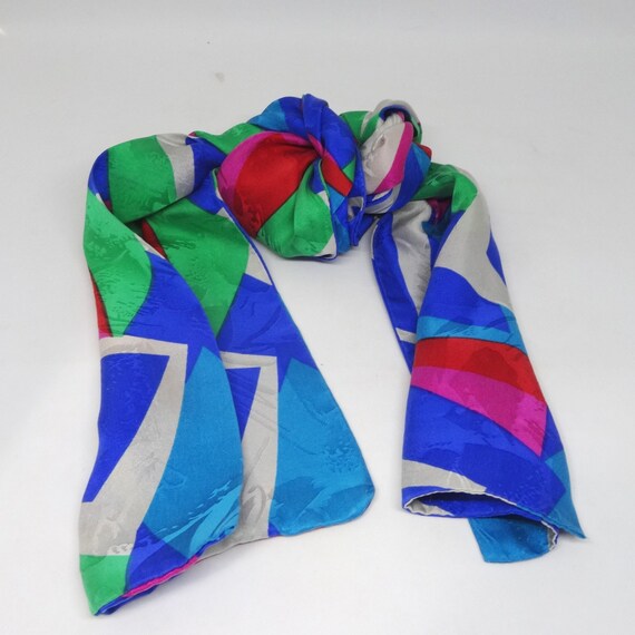 1960s Vintage Silk Tie Scarf in Color Block Geome… - image 4