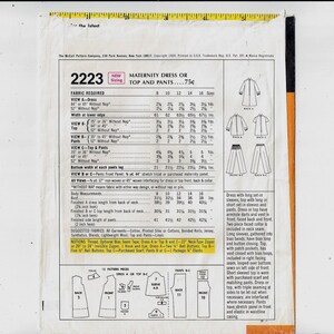 Mccall's 2223 Pattern for Maternity Dress, Top, Pants, Size 10, From ...