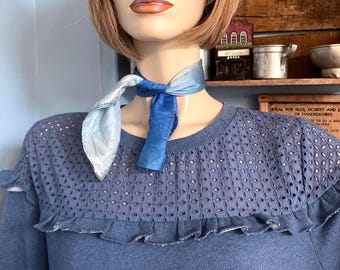 1960s Nylon Small Tie Scarf in Blue Ombre, 17 x 16" Upcycle Fashion Accessory