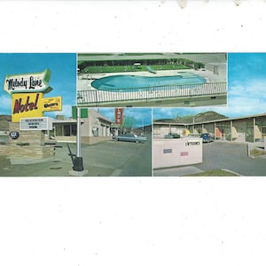 Carte postale extra-longue Melody Lane Motel, Raton, Nouveau-Mexique, années 60, Sans envoi, Souvenir de voyage, Fourniture de scrapbooking recyclé, Approuvé AAA, 3 vues