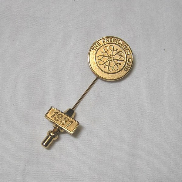 1981 Avon President's Club Service Award Stick Pin Brooch Jewelry with Box in Gold Tones, Vintage Avon Collectible, Avon Jewelry