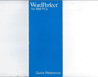 Brochure de référence rapide Word Perfect for IBM PCs 1988, 8 pages de papier cartonné plié, anciens documents éphémères pour ordinateurs personnels, version 5.0, ancienne technologie