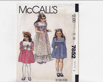 McCall's 7852 Pattern for Children's Dress in 3 Styles, Size 2. From 1982, Home Sewing Fashion, Long or Short with Ruffle Option, Upcycle