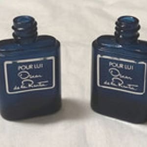 Flacons de parfum miniatures en cobalt, Oscar de la Renta pour lui (pour lui) lot de 2 avec étiquette et sans couvercle, vanité vintage, décoration d'intérieur, collection
