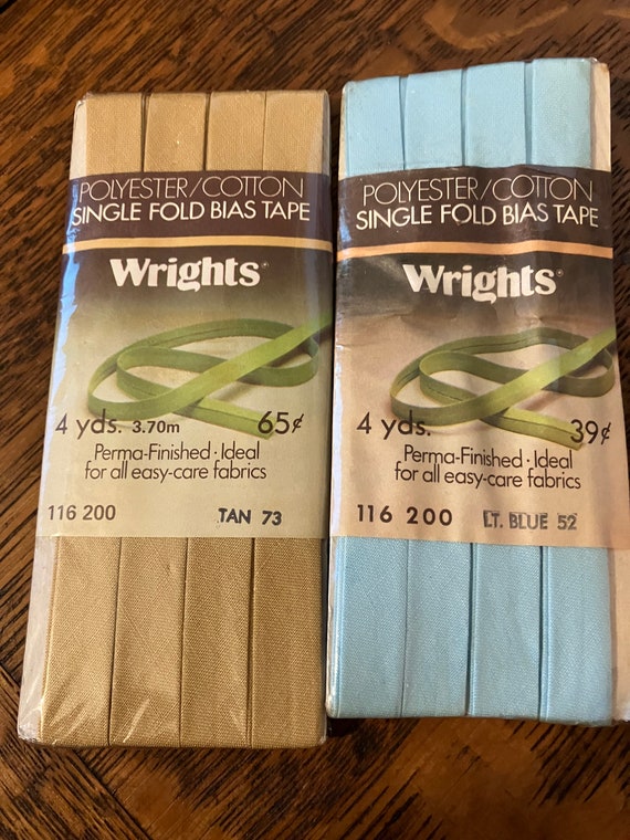 Choice of Packaged, Single Fold Bias Tape, 4 Yard Pack, Poly Cotton Blends, Home Sewing Notions Trim, Vintage 1970s, Upcycle