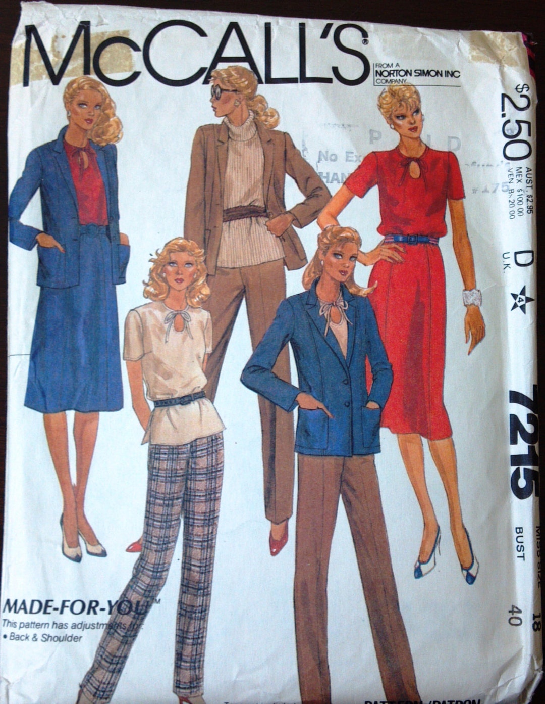 Mccall's 7215 Pattern for Misses' Jacket, Top, Skirt, & Pants, Plus ...