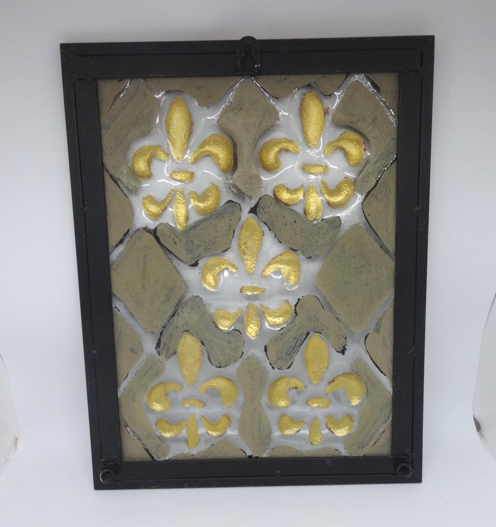 Hand Made Framed Art Glass Wall Hanging in Gold & Black Fleur Etsy