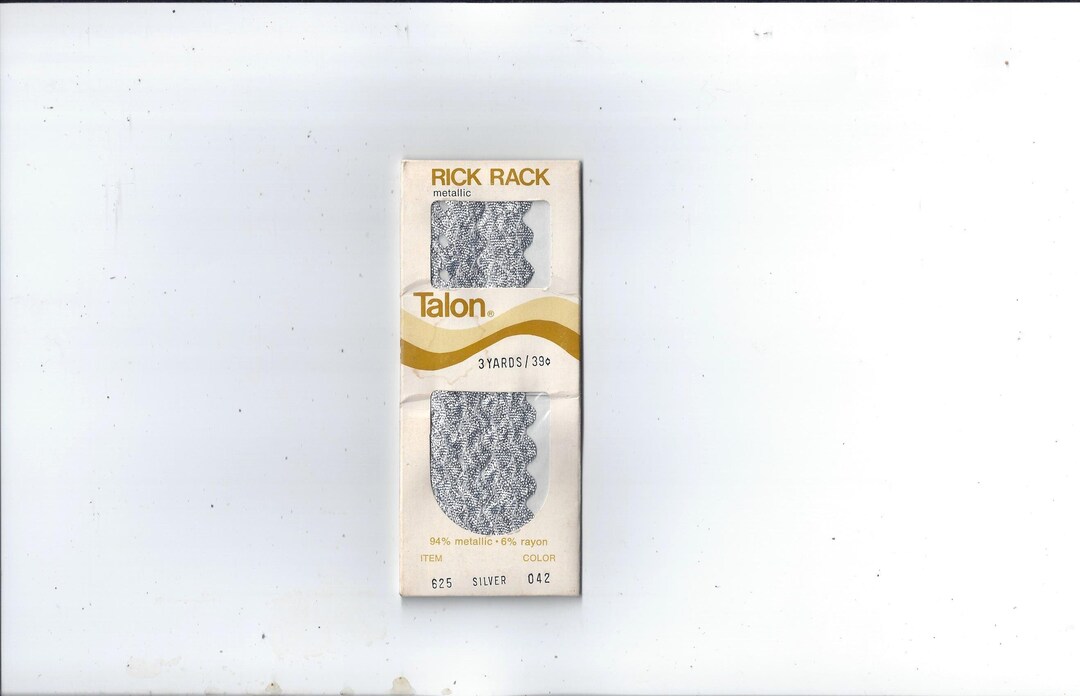 1972 Packaged Talon Metallic Rick Rack in Silver, 3 Yards of 1/4 Inch ...