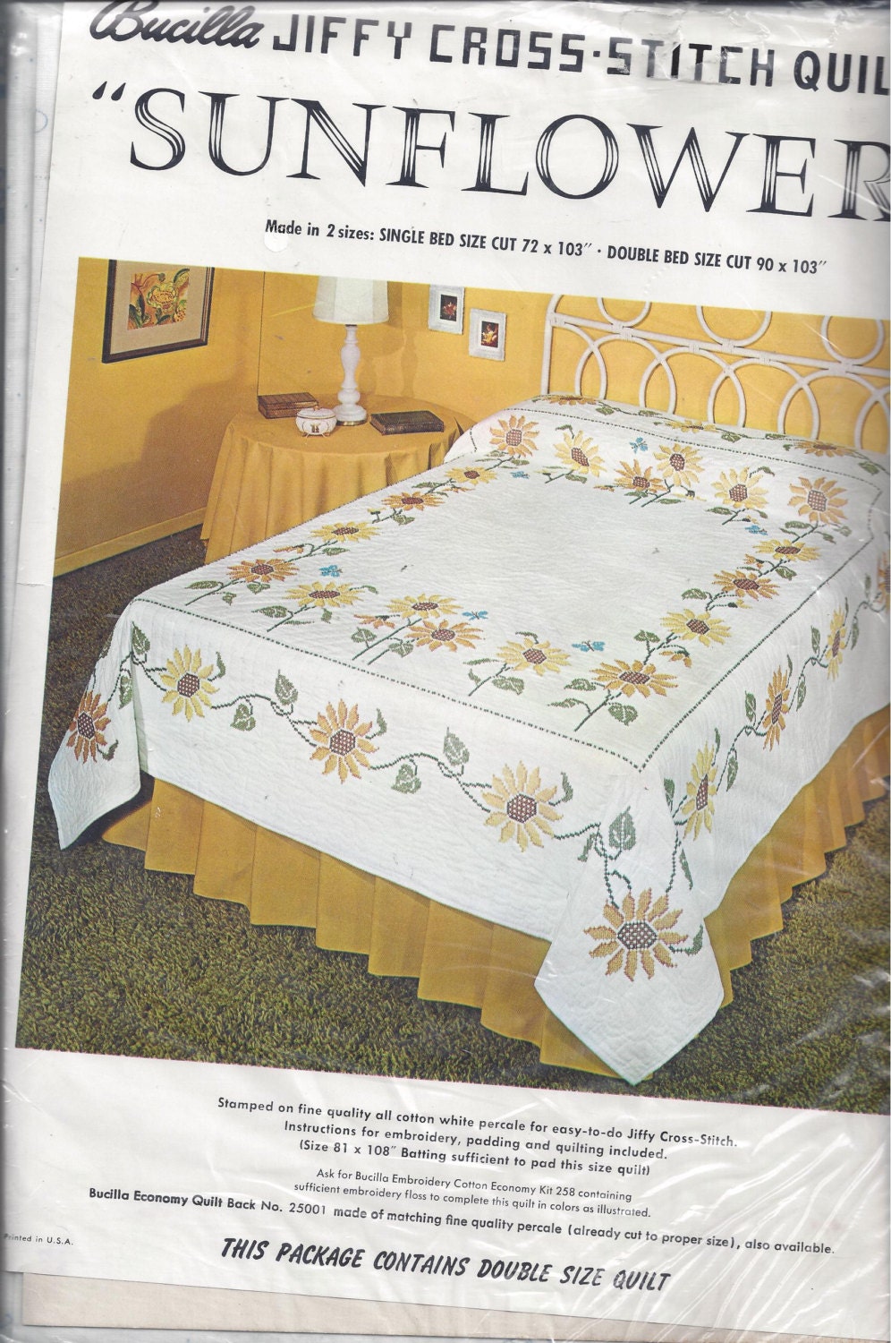 Vintage Bucilla Sunflower CrossStitch Quilt Top Kit for Full Etsy