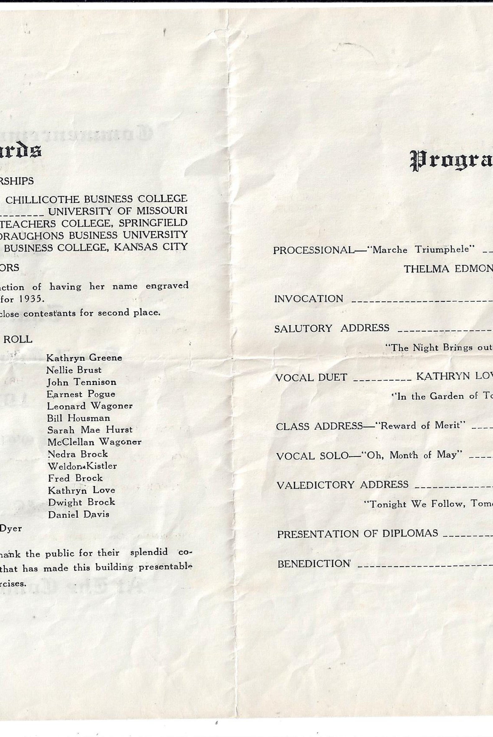 1935 Vintage Commencement or Graduation Program for Stella Consolidated ...