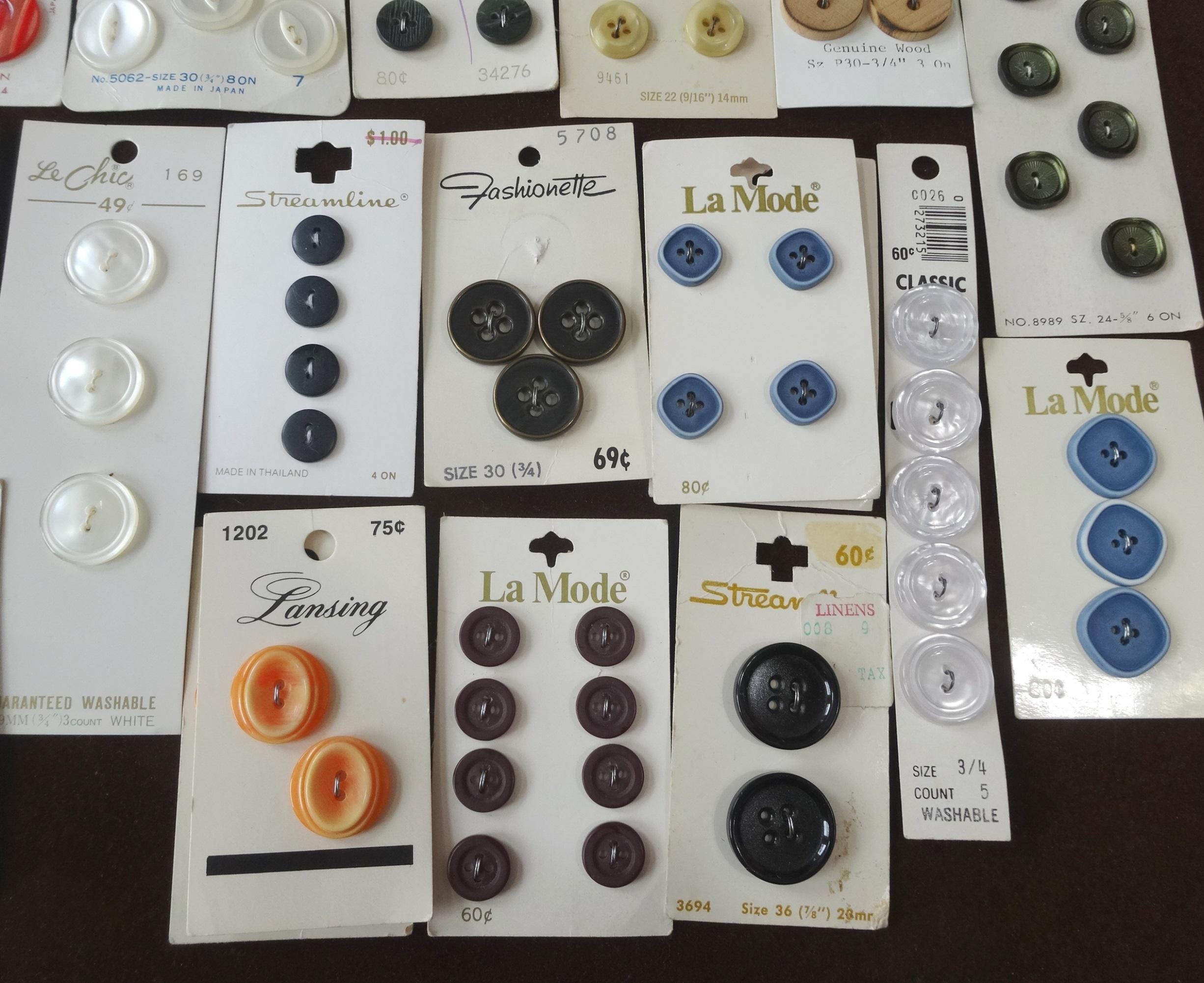 Stream Line Sewing Buttons Numbers Choice of Vintage Buttons on Original Cards, Choose From La Mode ...