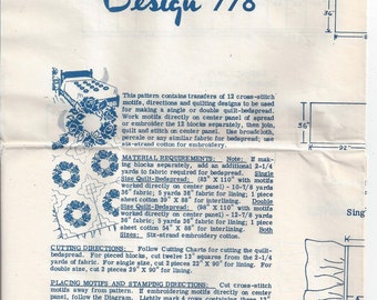 Modèle de vente par correspondance 778 pour 12 couronnes au point de croix pour courtepointe, broderie de couvre-lit, Laura Wheeler, circa 1950s, motif vintage, artisanat