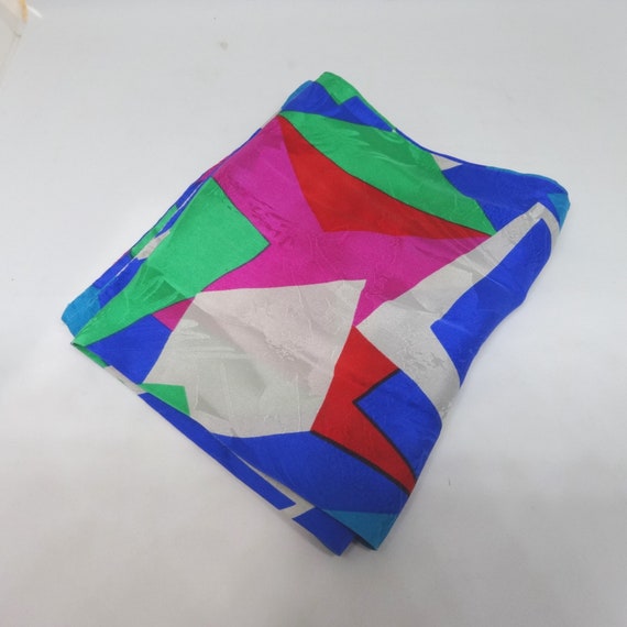 1960s Vintage Silk Tie Scarf in Color Block Geome… - image 5