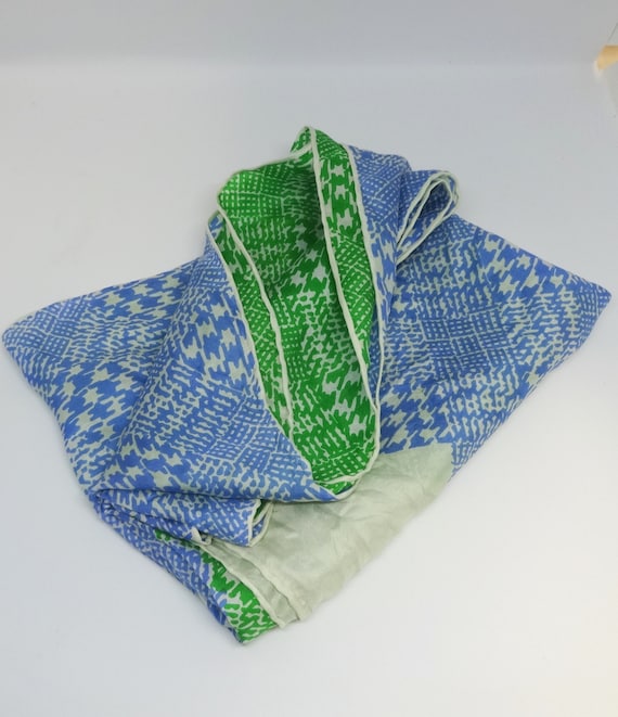 1950s-60s Glentex Silk Tie Scarf in Blue and Gree… - image 1