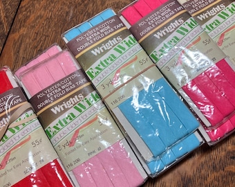 Packaged Extra Wide Double Fold Bias Tape, 3 Yard Package, 1/2 Inch Wide, Poly Cotton Blend, Home Sew Trim Notions, From 1970s