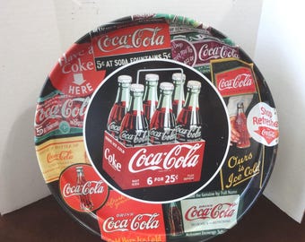 Coke or Coca Cola Metal Tray from 1998 Featuring 1950s 6-Pack Carton of Cokes. Tray is 12 Inches in Diameter and 1 Inch Deep, Serving Item