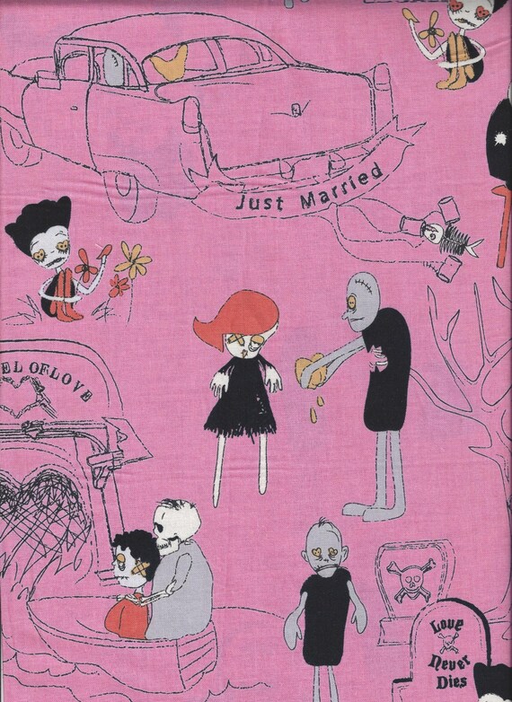 1 yard Riley Blake /"Zombie Love/" Pink Fabric