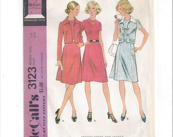 McCall's 3123 Pattern for Misses' Dress & Jacket, Size 12, Bust 34, From 1972, Princess Seaming Home Sewing Pattern, Vintage Pattern