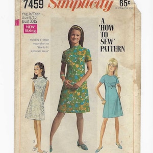 Simplicity 7349 Pattern for Young Teen Junior Dresses, Size 9/10, From 1967, How to Sew