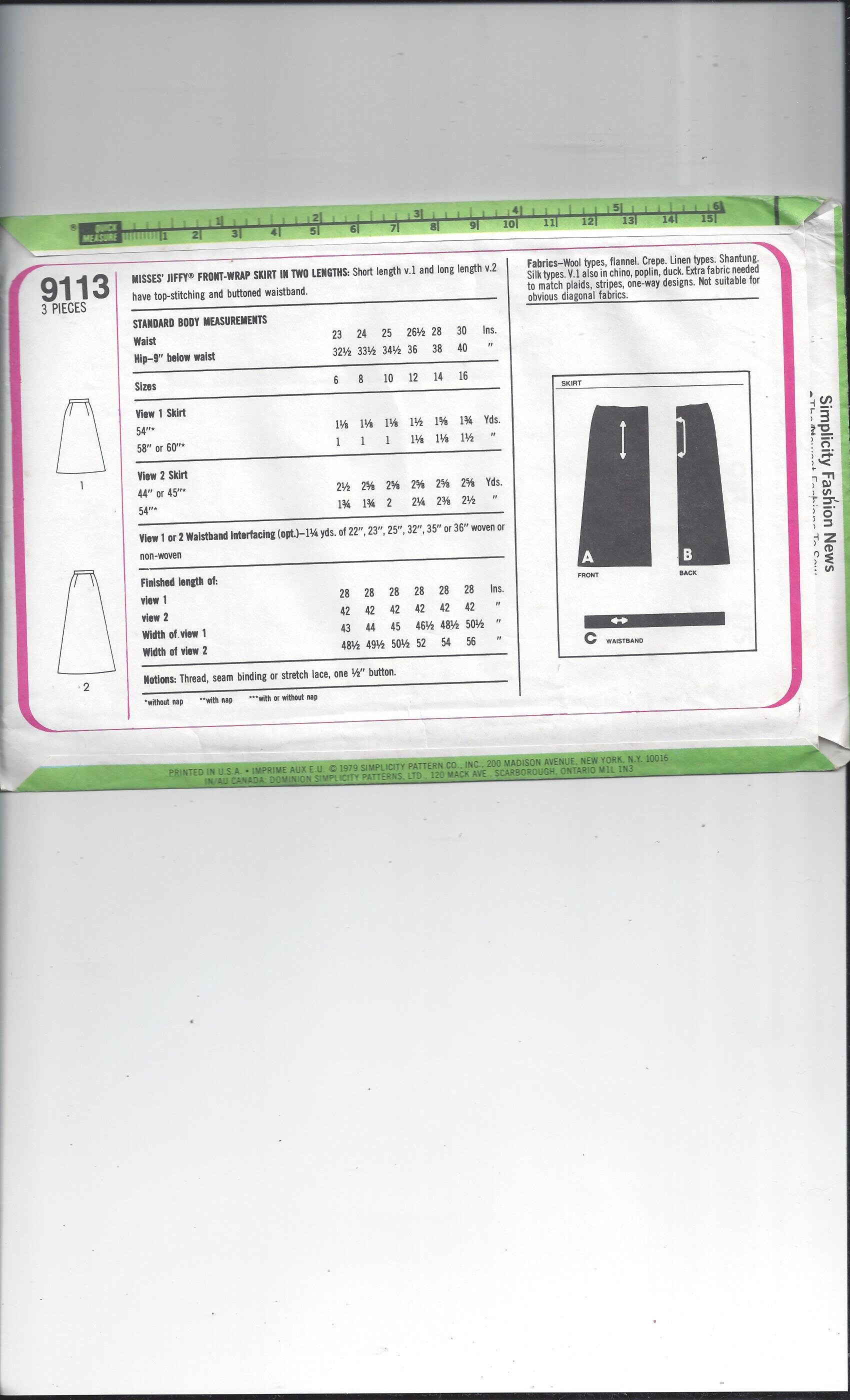 Simplicity 9113 Pattern for Misses' Jiffy Front Wrap Skirt in 2 Lengths ...