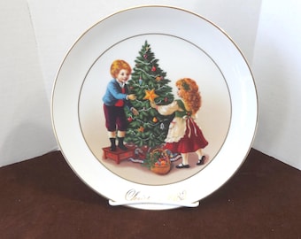 Piatto di Natale AVON 1982 Christmas Memories, 2a edizione, SENZA scatola, rifiniture in oro 22K, 9 pollici, non per uso alimentare, decorazione natalizia riciclata da collezione